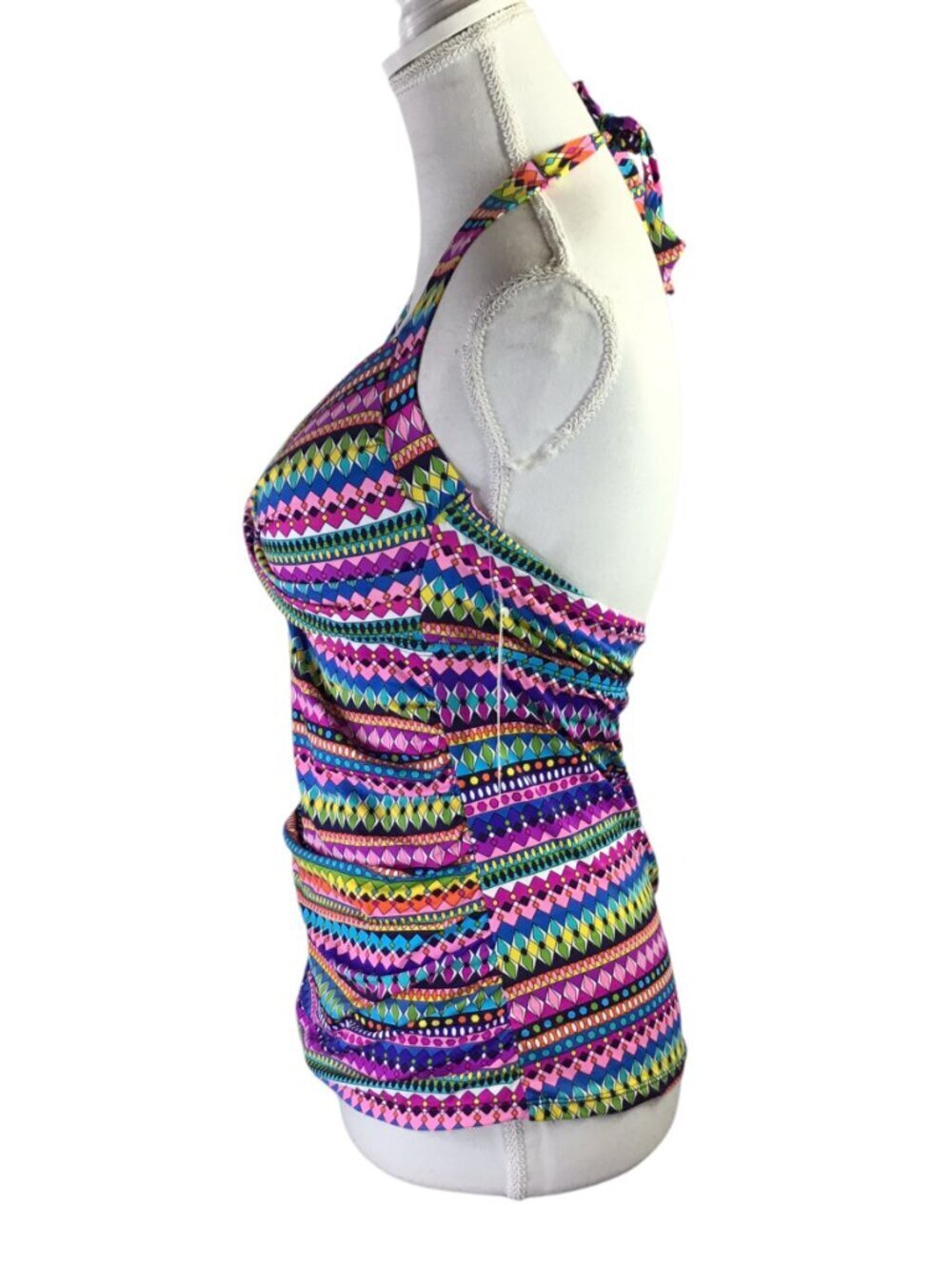 Ann Cole NWT Tankini Halter Size 38 B/C Ruched Front Removable Cup Bright Colors - Picture 3 of 9